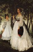 James Tissot The Two Sisters;Pprtrait oil painting reproduction